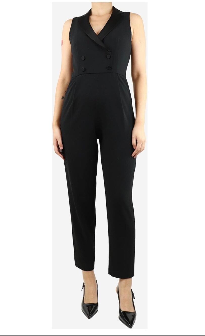 Alice + Olivia Black Sleeveless Tuxedo Jumpsuit Women's 6
